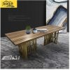 Rock marble rectangular dining table Nordic luxury industrial style desk brushed copper post-modern stainless steel table