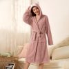 Women Robes Sleepwear Cute 3D Ear Hooded Flannel Bathrobe Soft And Warm Double Faced Velvet - Image 6