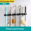 Mop Broom Holder Wall Mount 5 Racks 4 Hooks Broom Organizer - Image 6