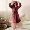 Women Robes Sleepwear Cute 3D Ear Hooded Flannel Bathrobe Soft And Warm Double Faced Velvet